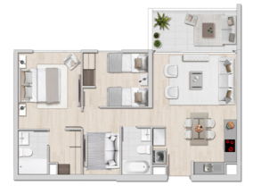 2 Dormitorios + 2 Baños E1